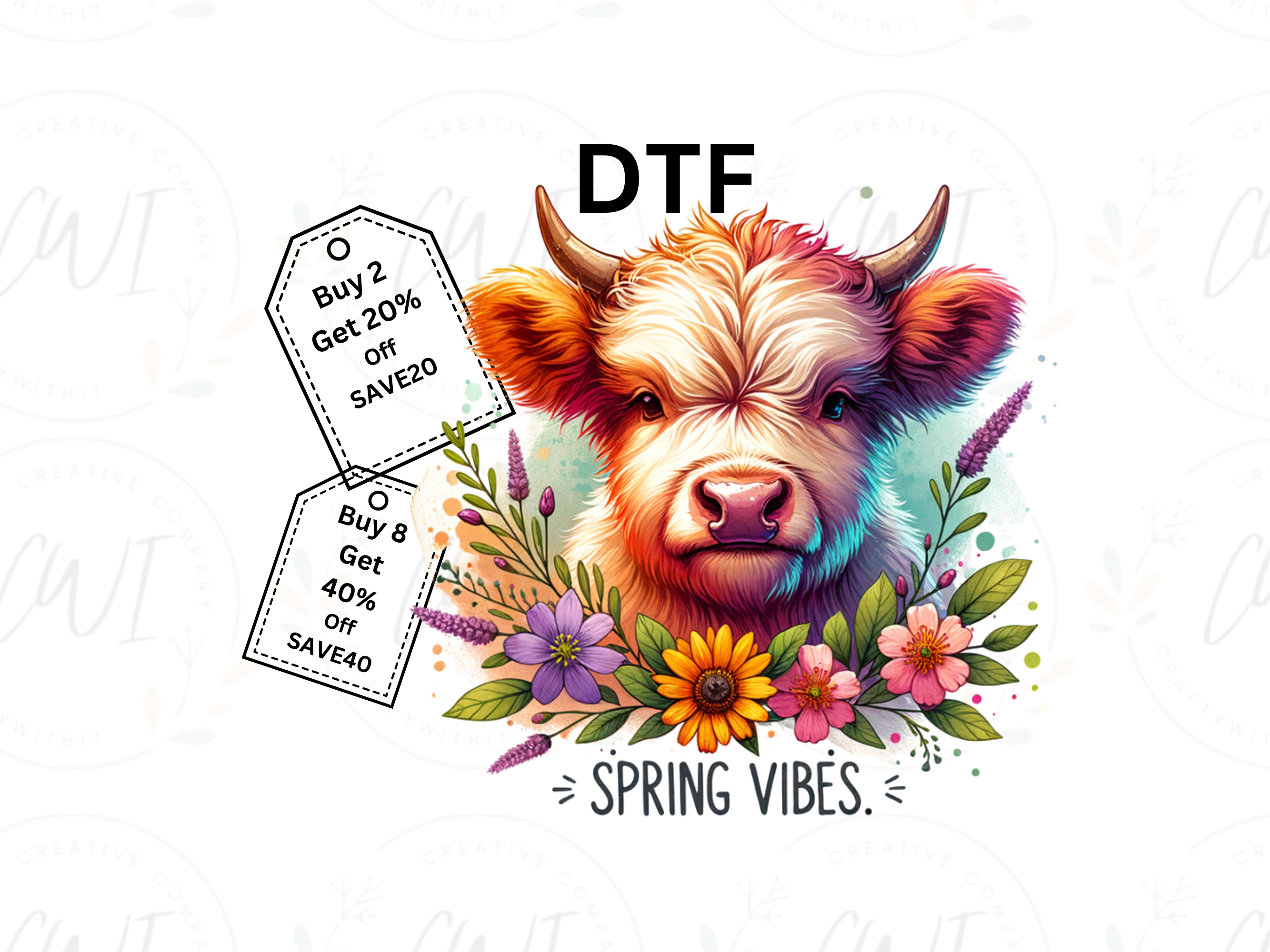 Spring Vibe Highland Cow - Direct To Film - DTF Transfer