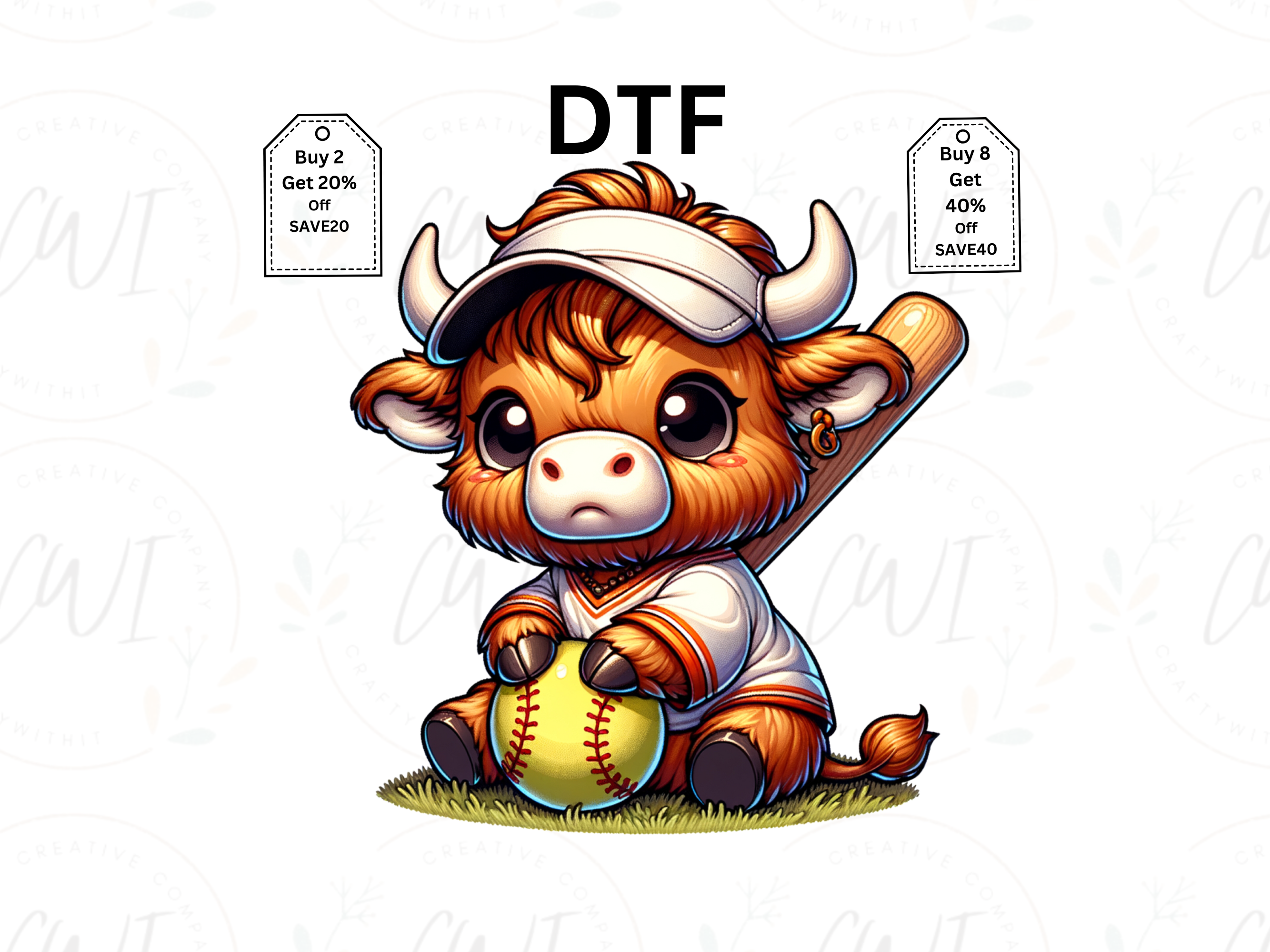 Baby Highland Cow Softball - Direct To Film - DTF Transfer