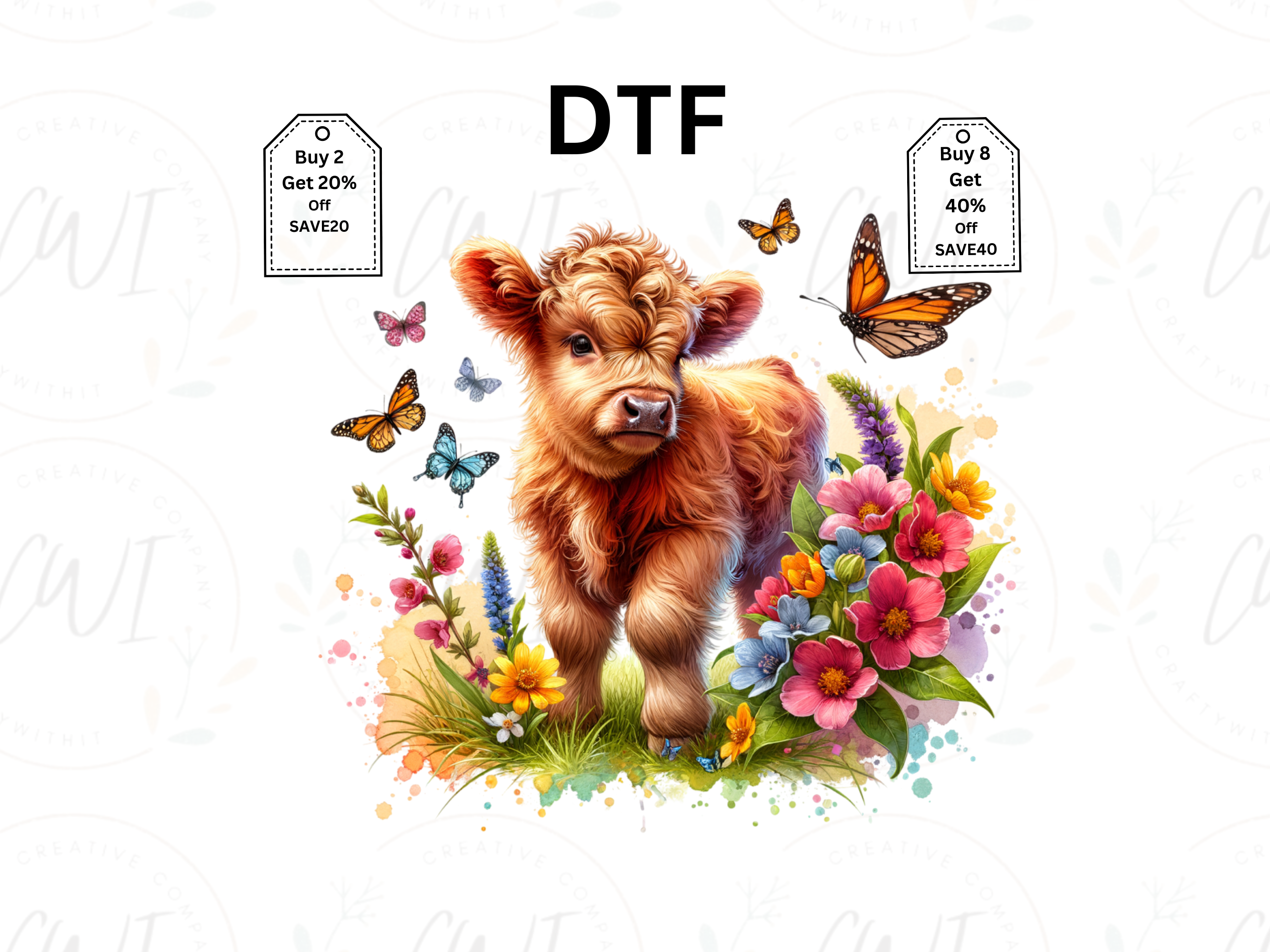 Highland Cow Spring Flowers  - DTF Transfer