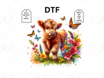 Load image into Gallery viewer, Highland Cow Spring Flowers  - DTF Transfer
