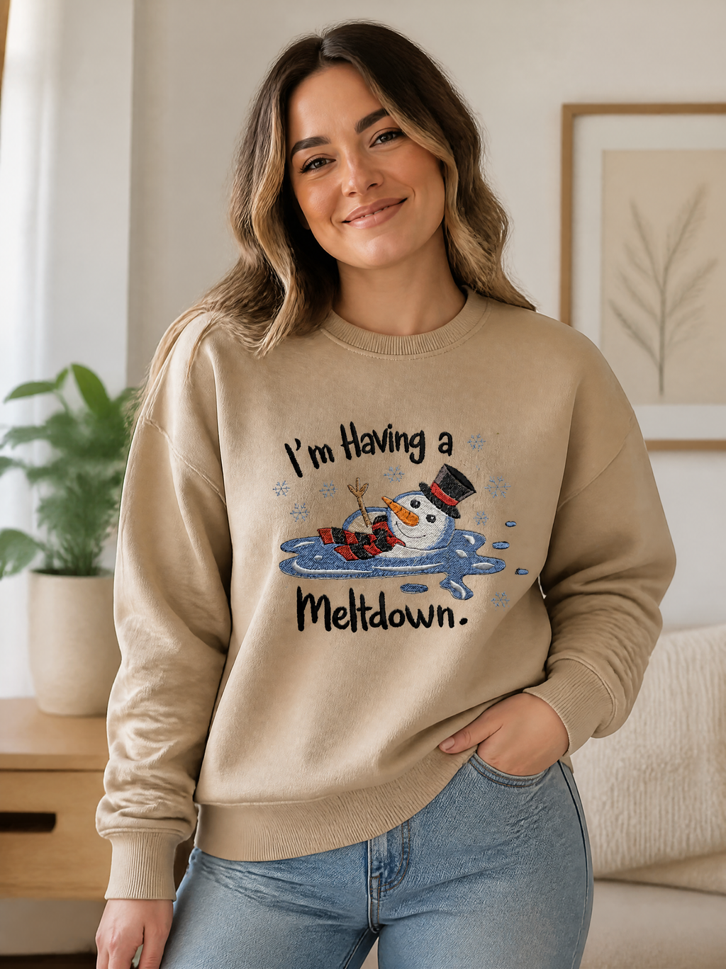 I’m Having a Meltdown Embroidered Snowman - Crewneck Adult Embroidery