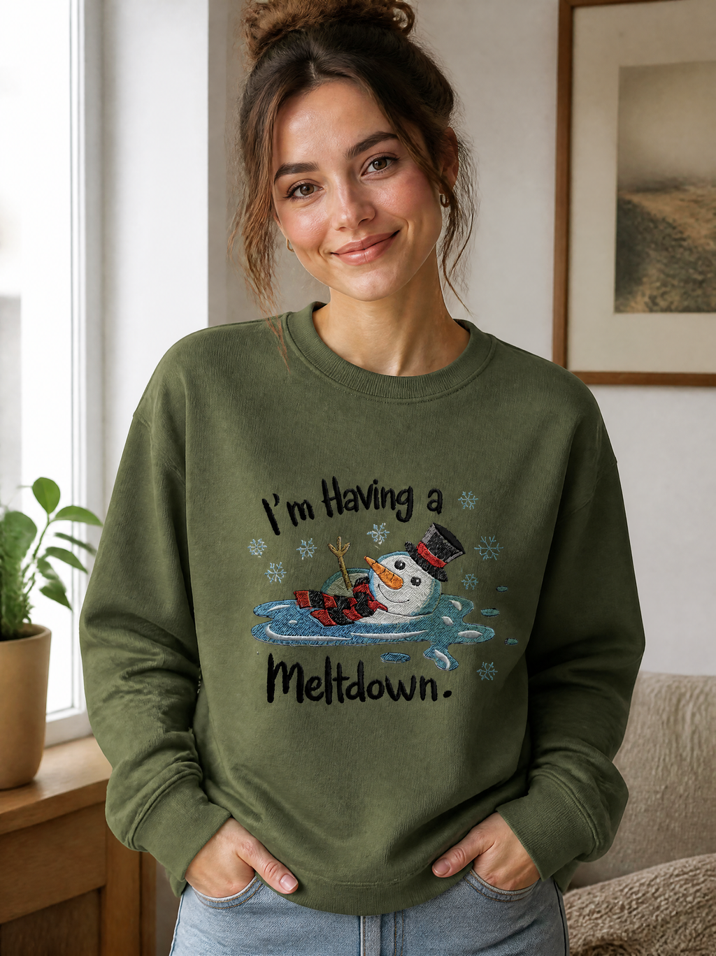 I’m Having a Meltdown Embroidered Snowman - Crewneck Adult Embroidery