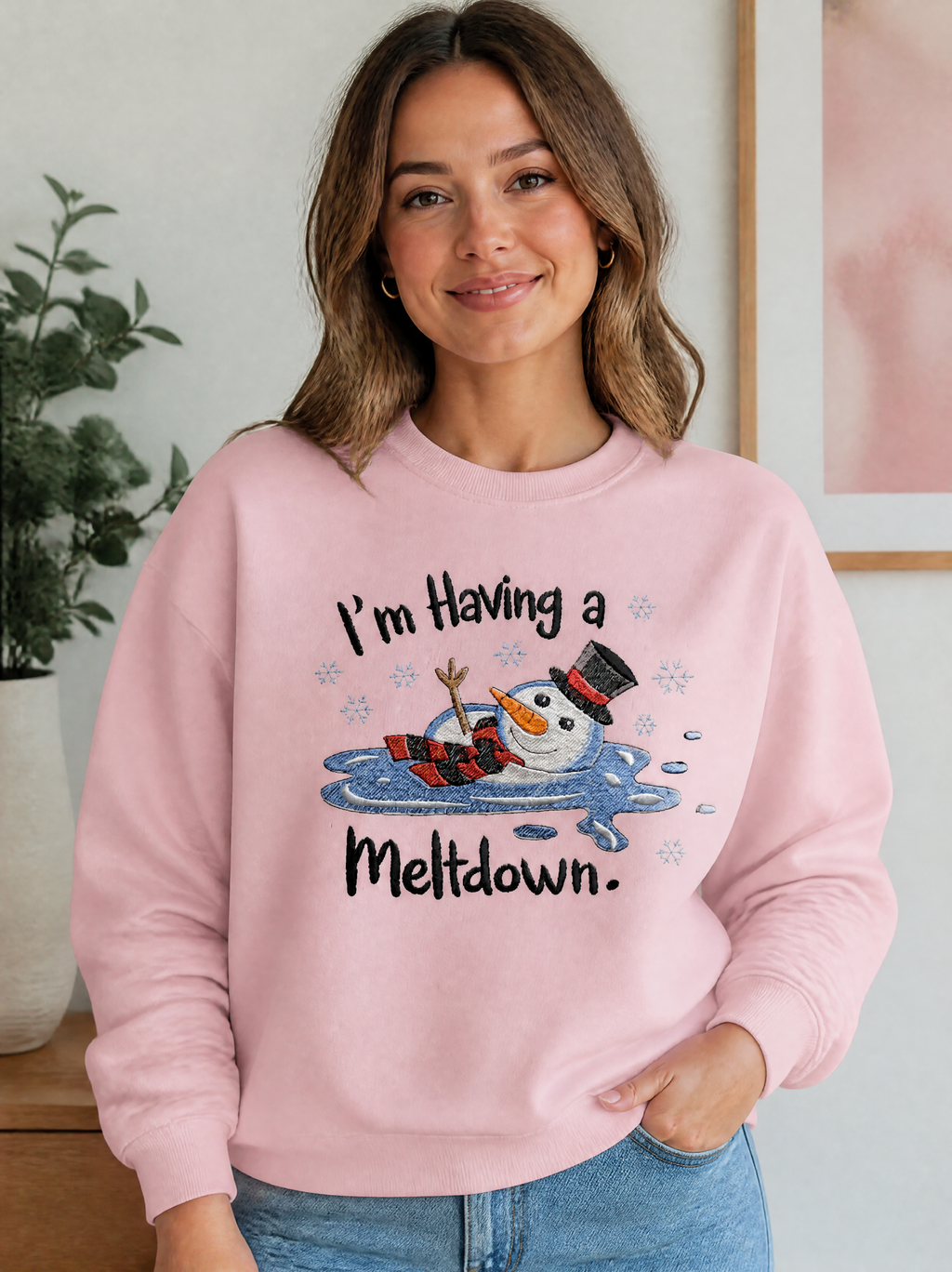 I’m Having a Meltdown Embroidered Snowman - Crewneck Adult Embroidery