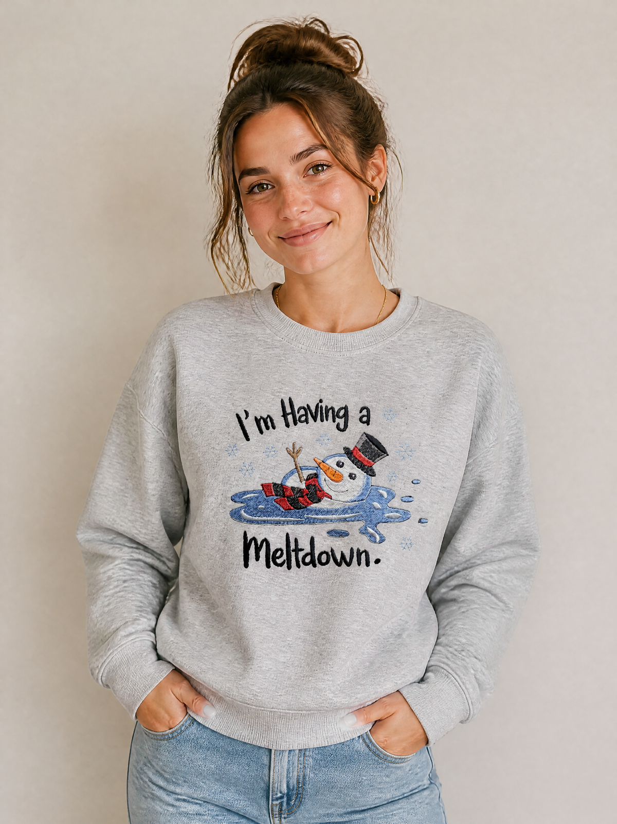 I’m Having a Meltdown Embroidered Snowman - Crewneck Adult Embroidery