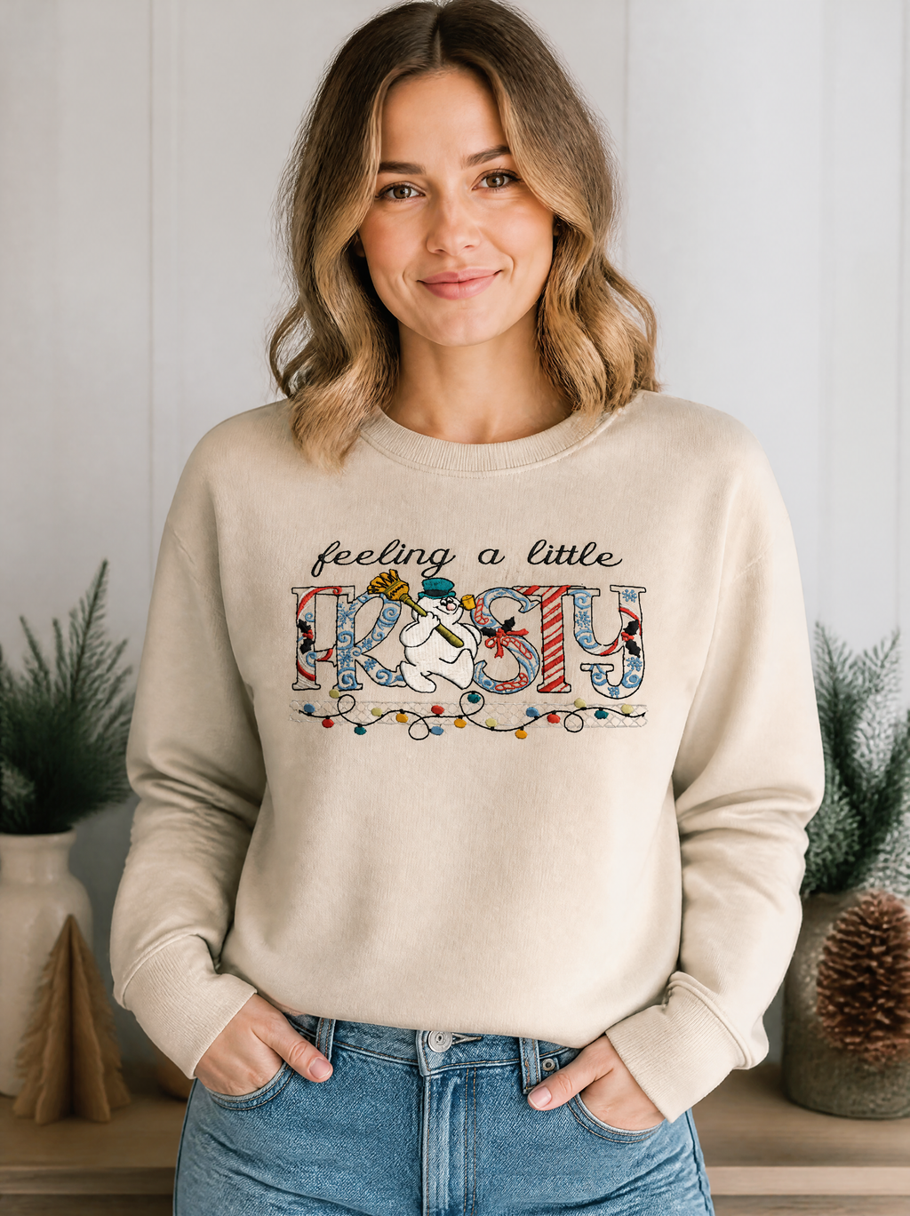 Feeling a Little Frosty Embroidered - Crewneck Adult Embroidery