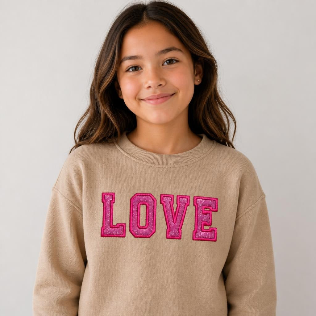 Youth LOVE Glitter Crewneck Sweatshirt - Kids Embroidery