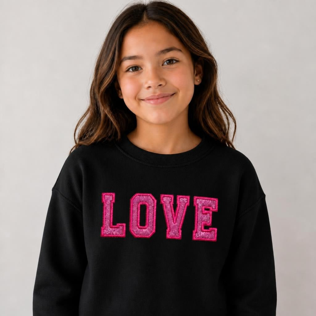 Youth LOVE Glitter Crewneck Sweatshirt - Kids Embroidery