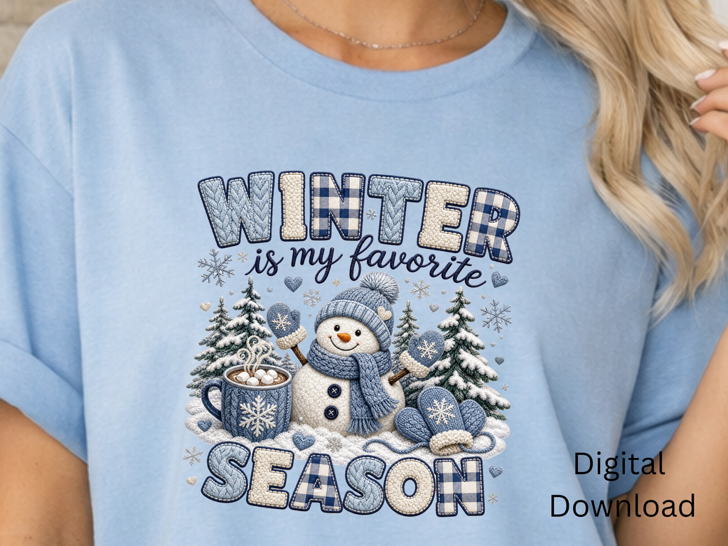 Winter Is My Favorite Season Blue Snowman - PNG Digital Download