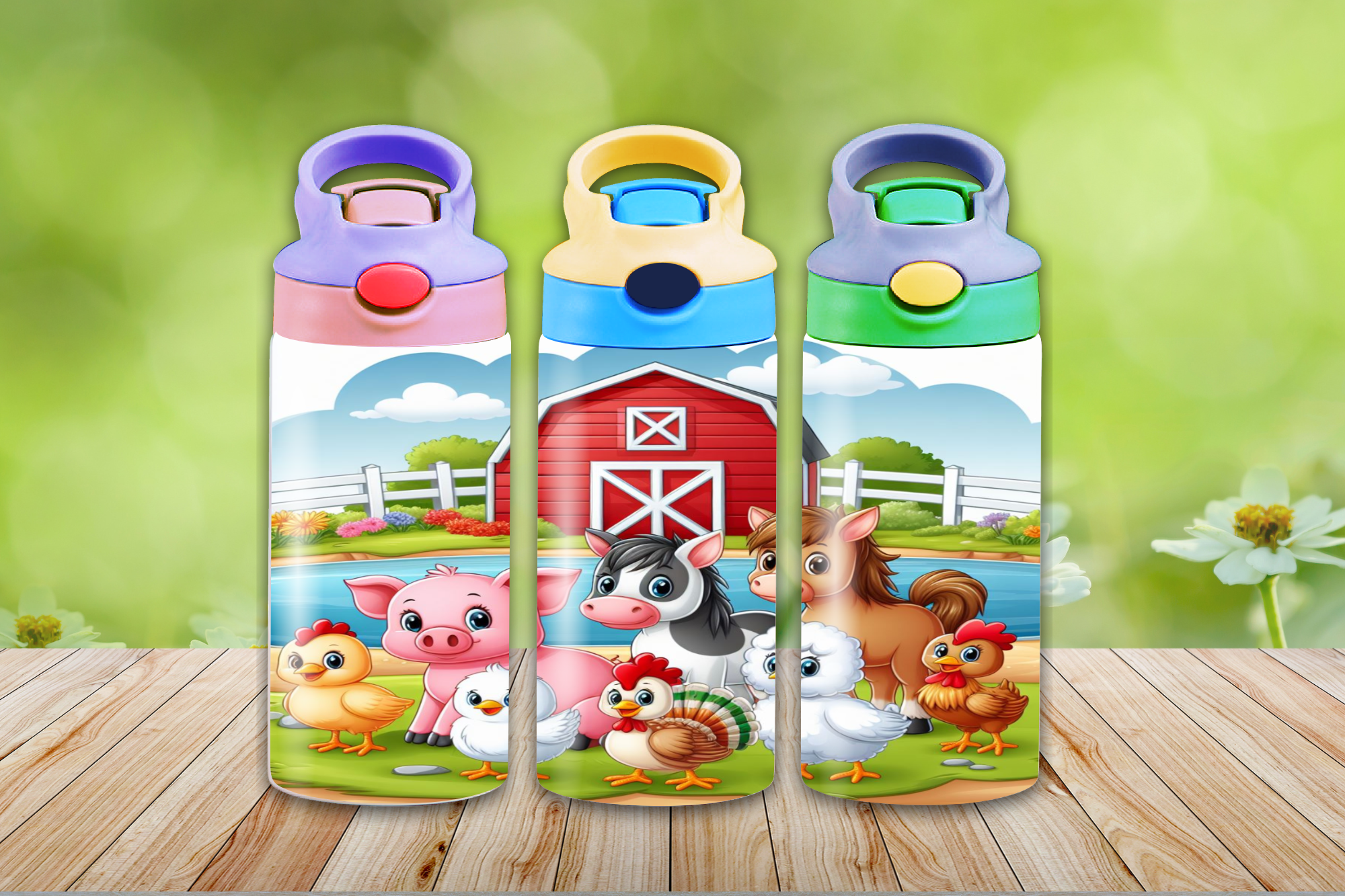 Farm Animals Kids Flip Top Sippy Cup Design  - Digital Download