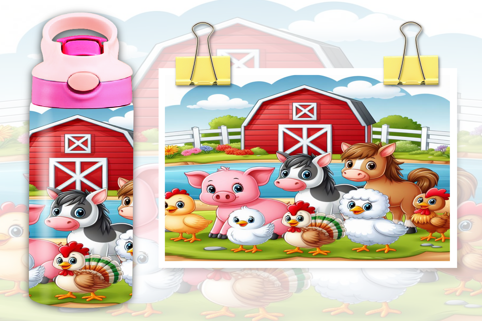 Farm Animals Kids Flip Top Sippy Cup Design  - Digital Download