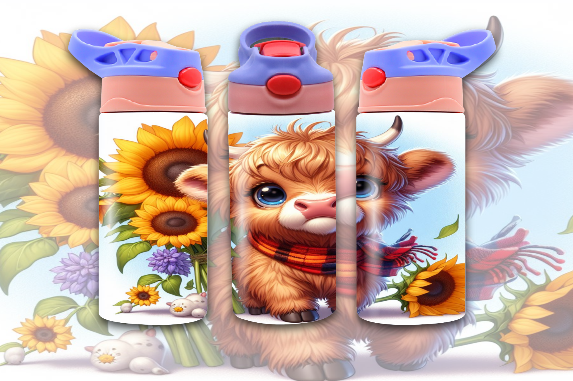 Highland Cow Spring Kids 12oz Sippy - Digital Download