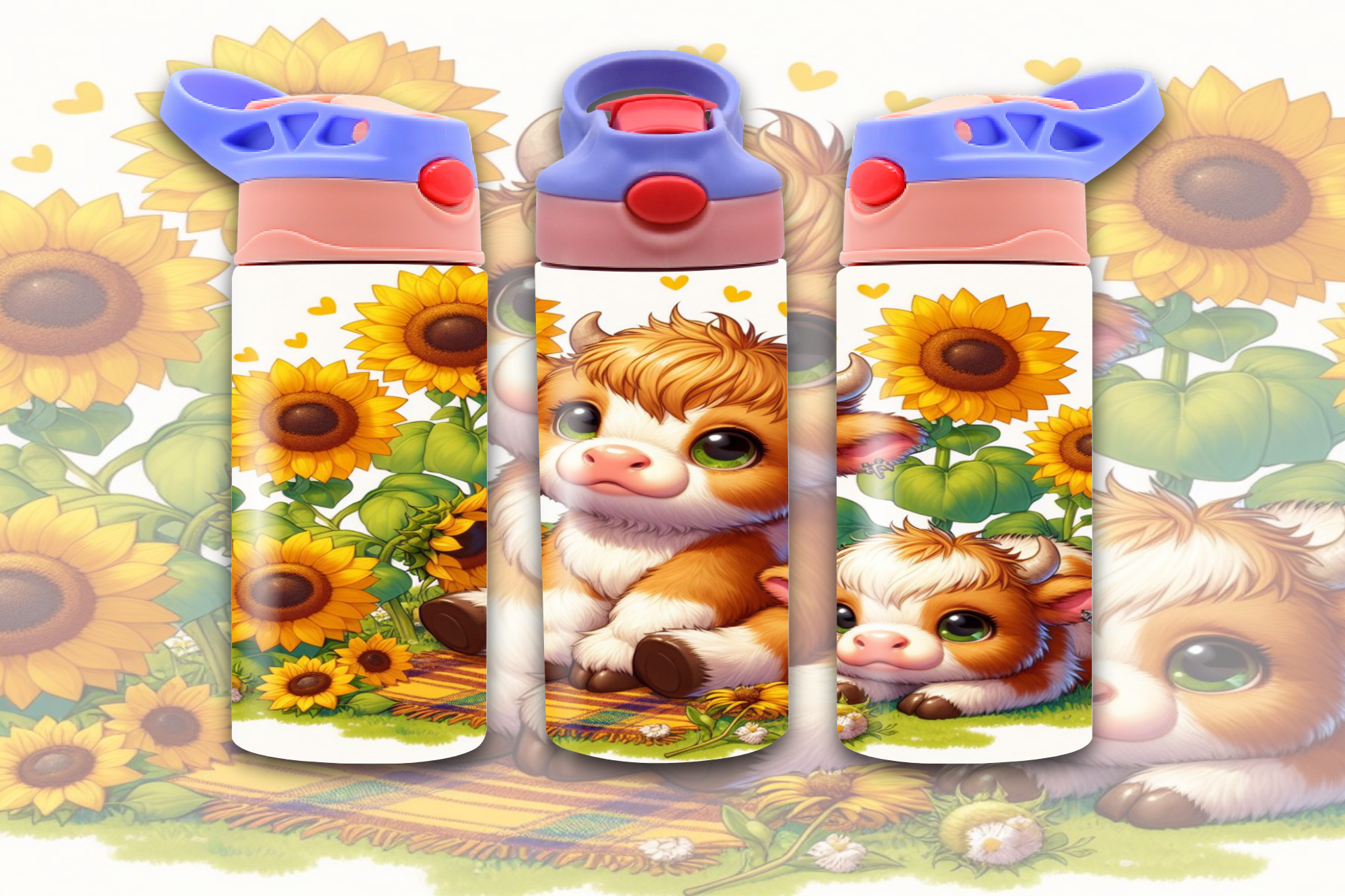 Highland Cow Spring 2 Kids Flip Top Sippy Cup Design  - Digital Download