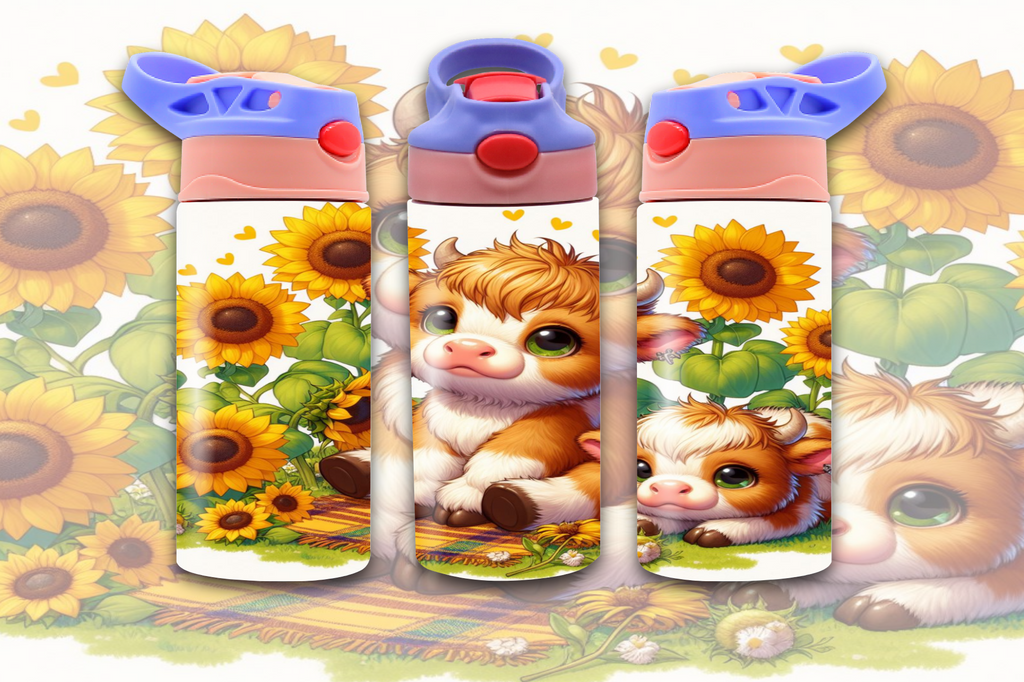Highland Cow Spring Sunflowers 12oz - Kids Sippy Digital Download