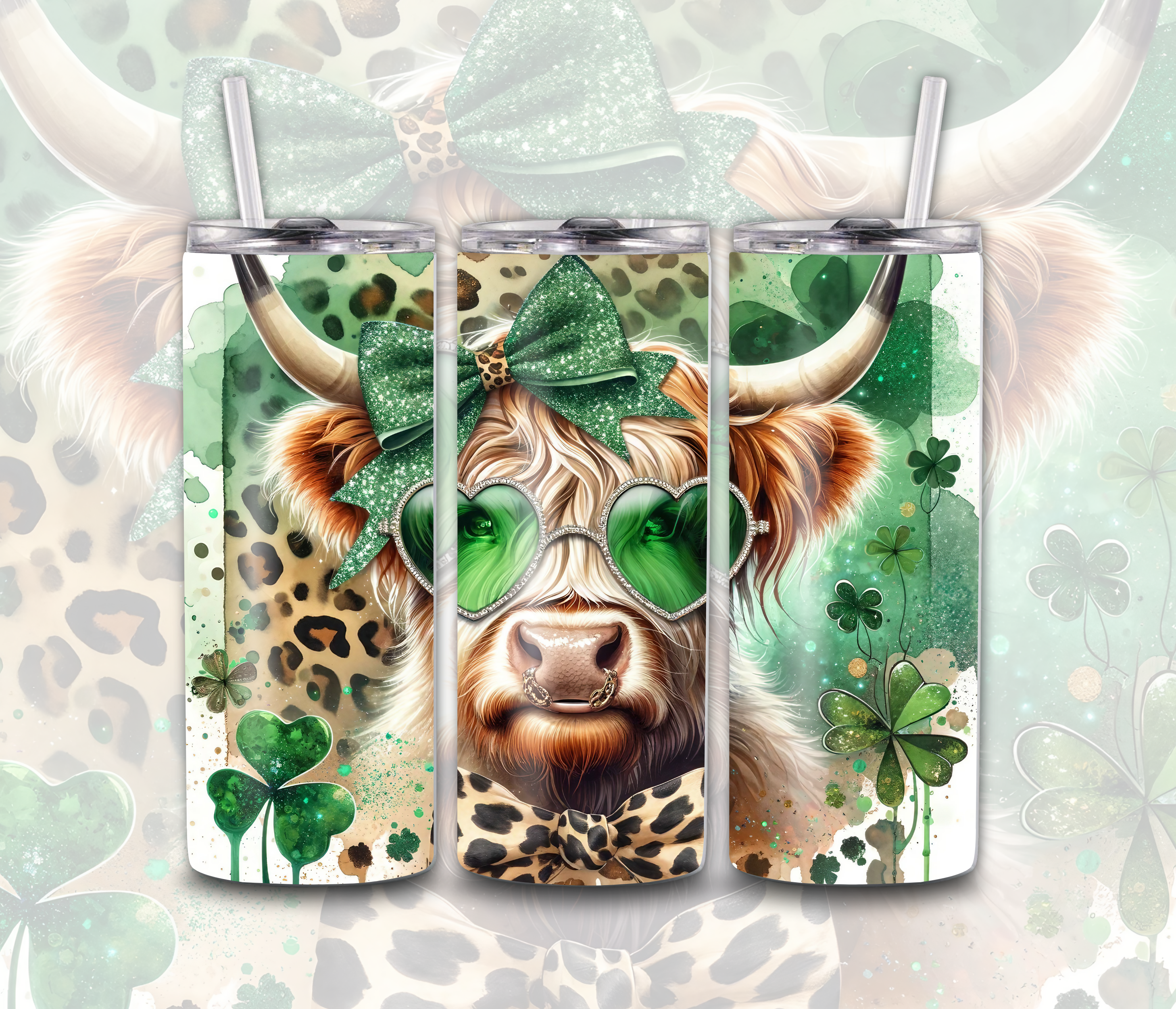 Highland Cow St. Patrick's With Leopard Print Day Tumbler