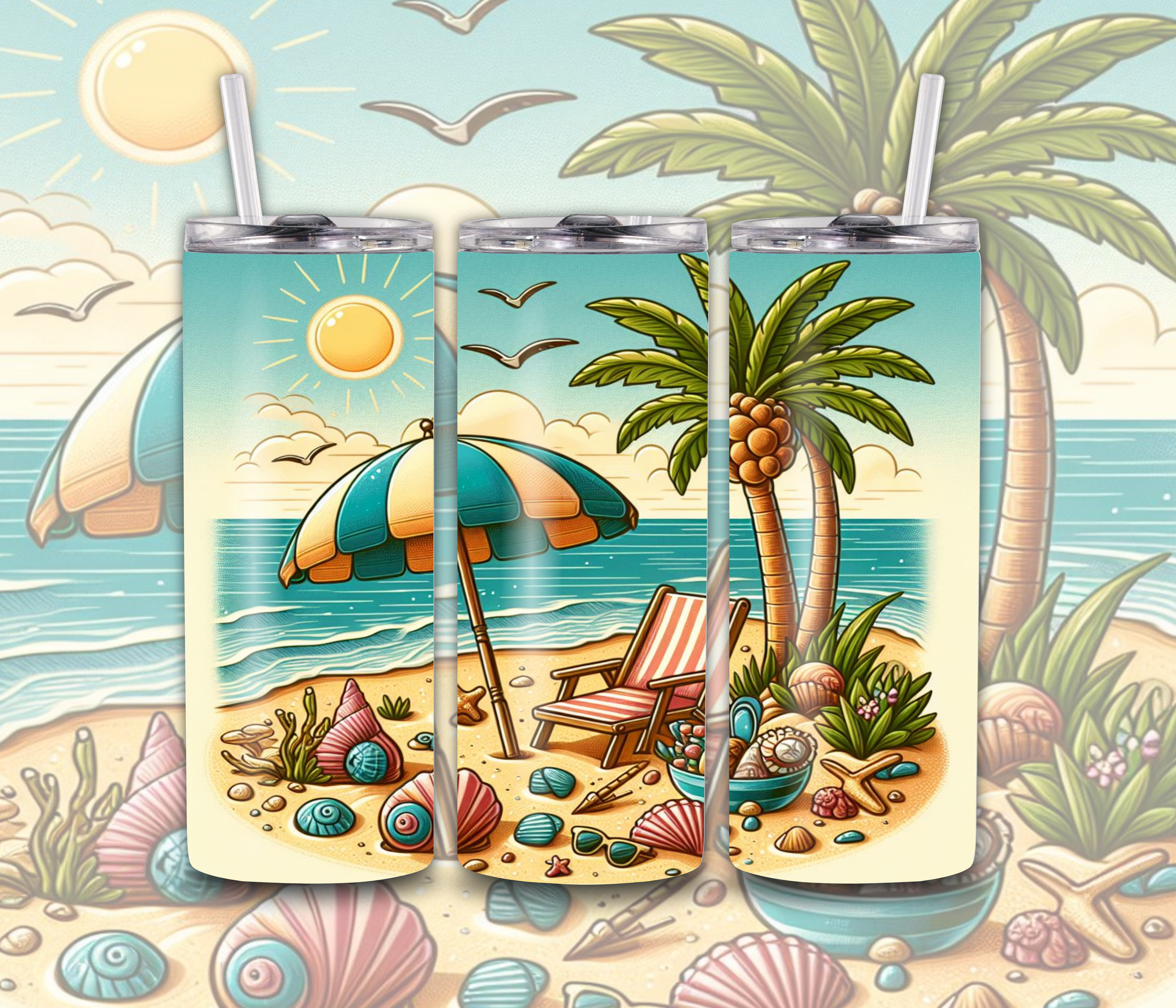 Beach And Palm Trees 3 - Tumbler Digital Download