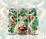 Load image into Gallery viewer, Highland Cow St. Patrick&#39;s With Leopard Print Day Tumbler
