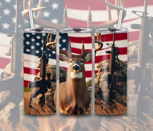 Deer Hunting American Flag - Tumbler