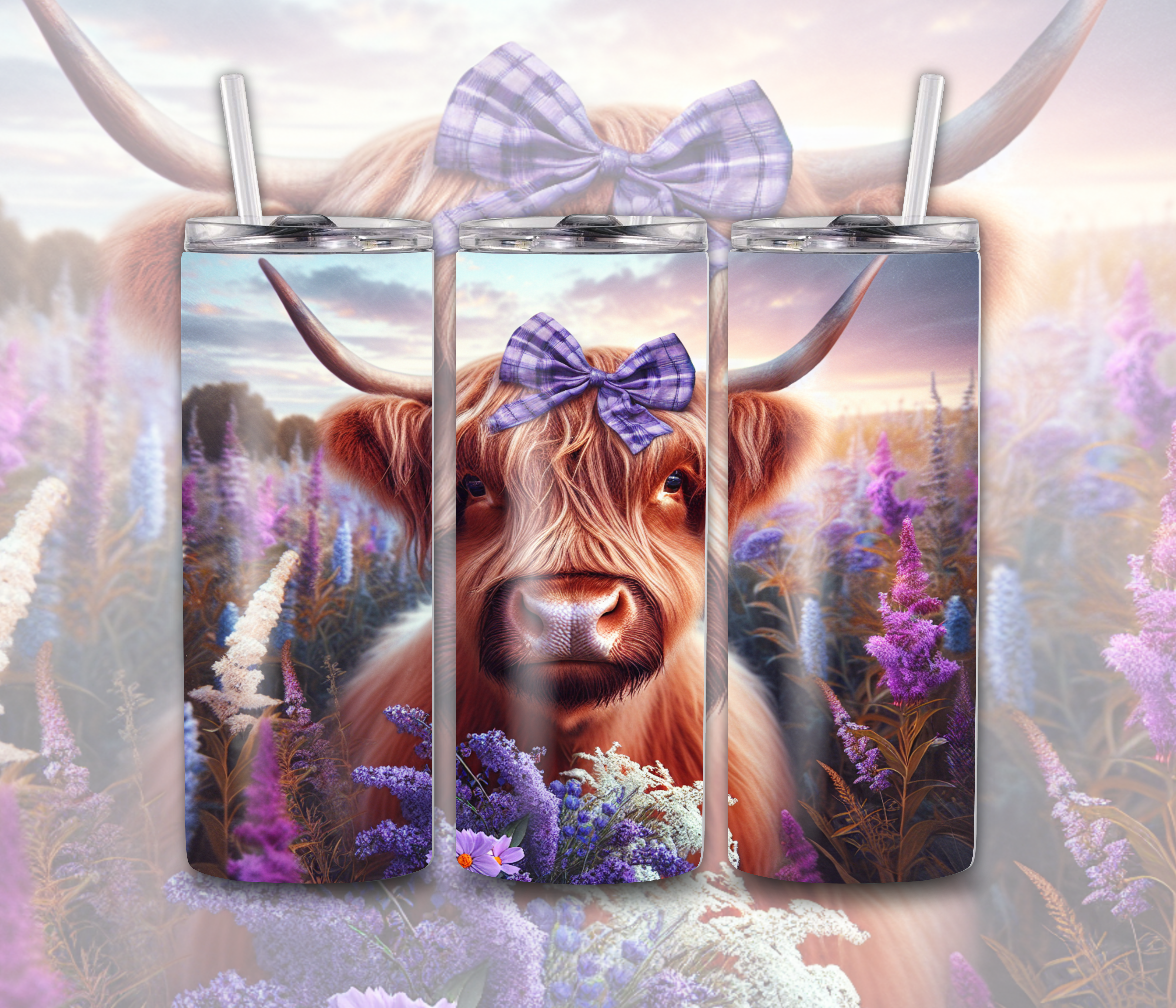 Highland Cow Purple Wildflower Tumbler