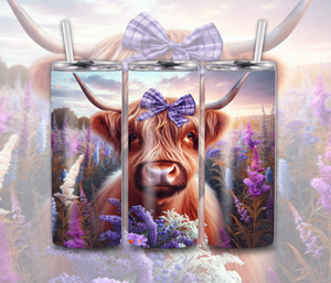 Highland Cow Purple Wildflower Tumbler