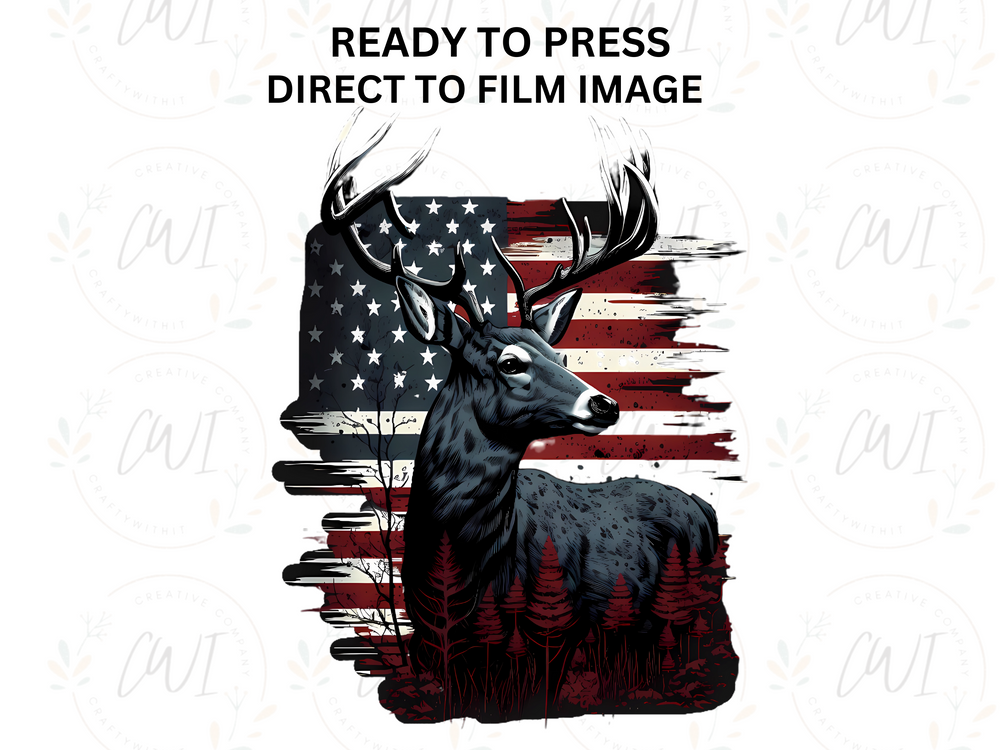 Buck With American Flag - Direct To Film - DTF Transfer