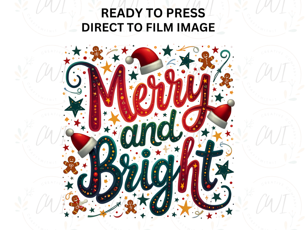 Merry And Bright - Direct To Film - DTF Transfer