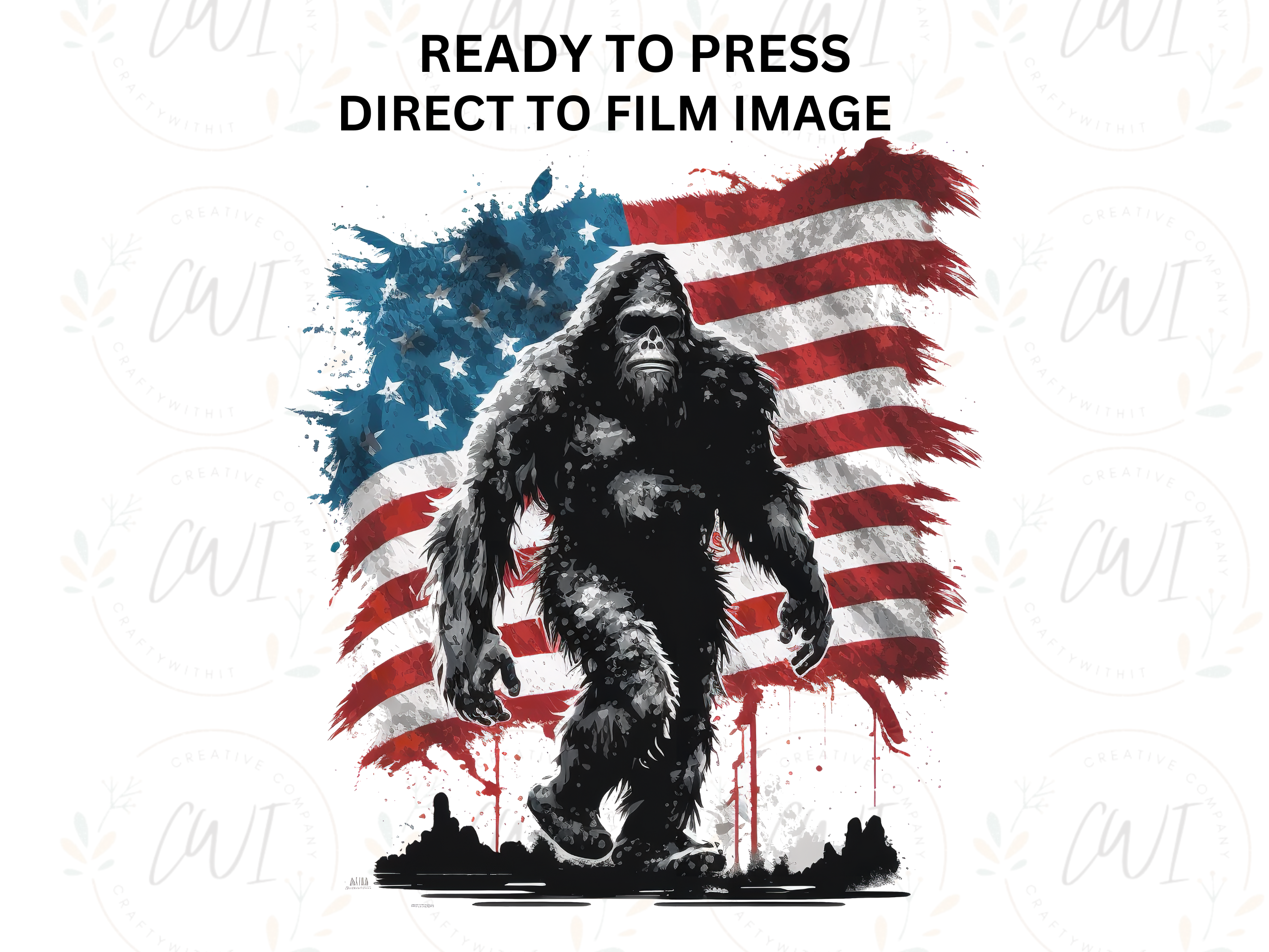 Big Foot With American Flag - Adult Direct To Film Transfer