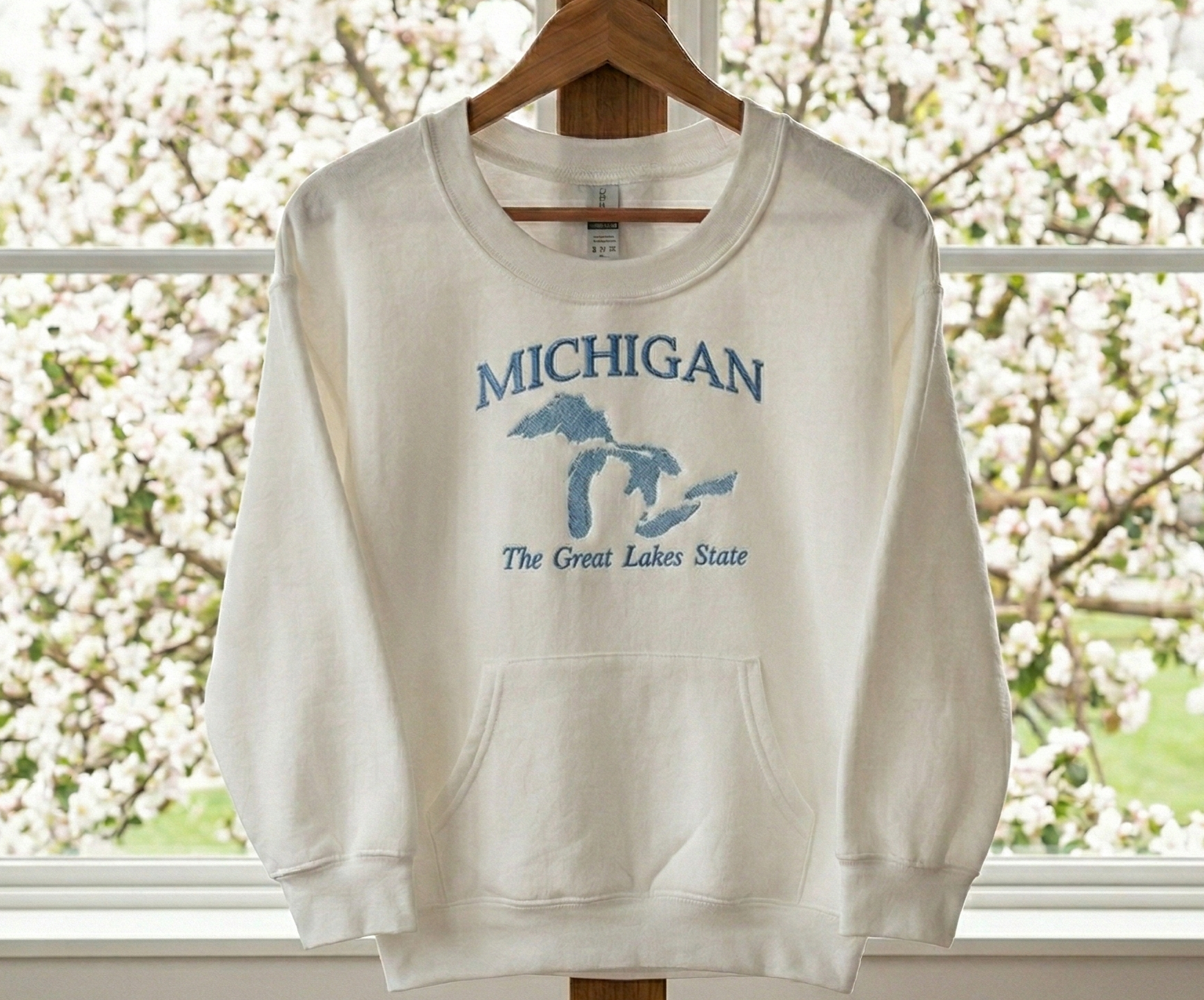 Michigan Great Lakes State  - Crewneck Pocket Adult Embroidery