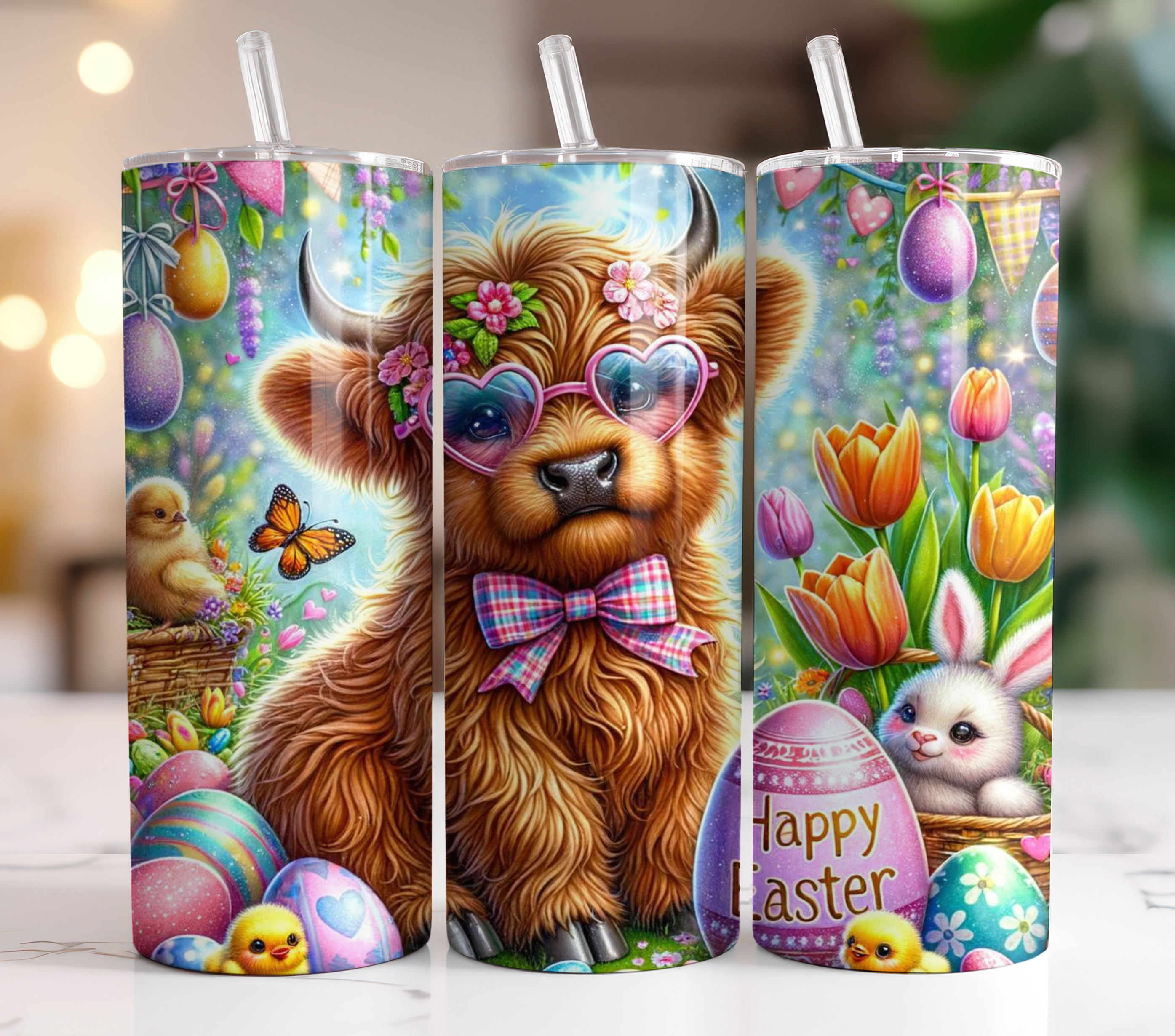 Highland Cow Happy Easter Tumbler