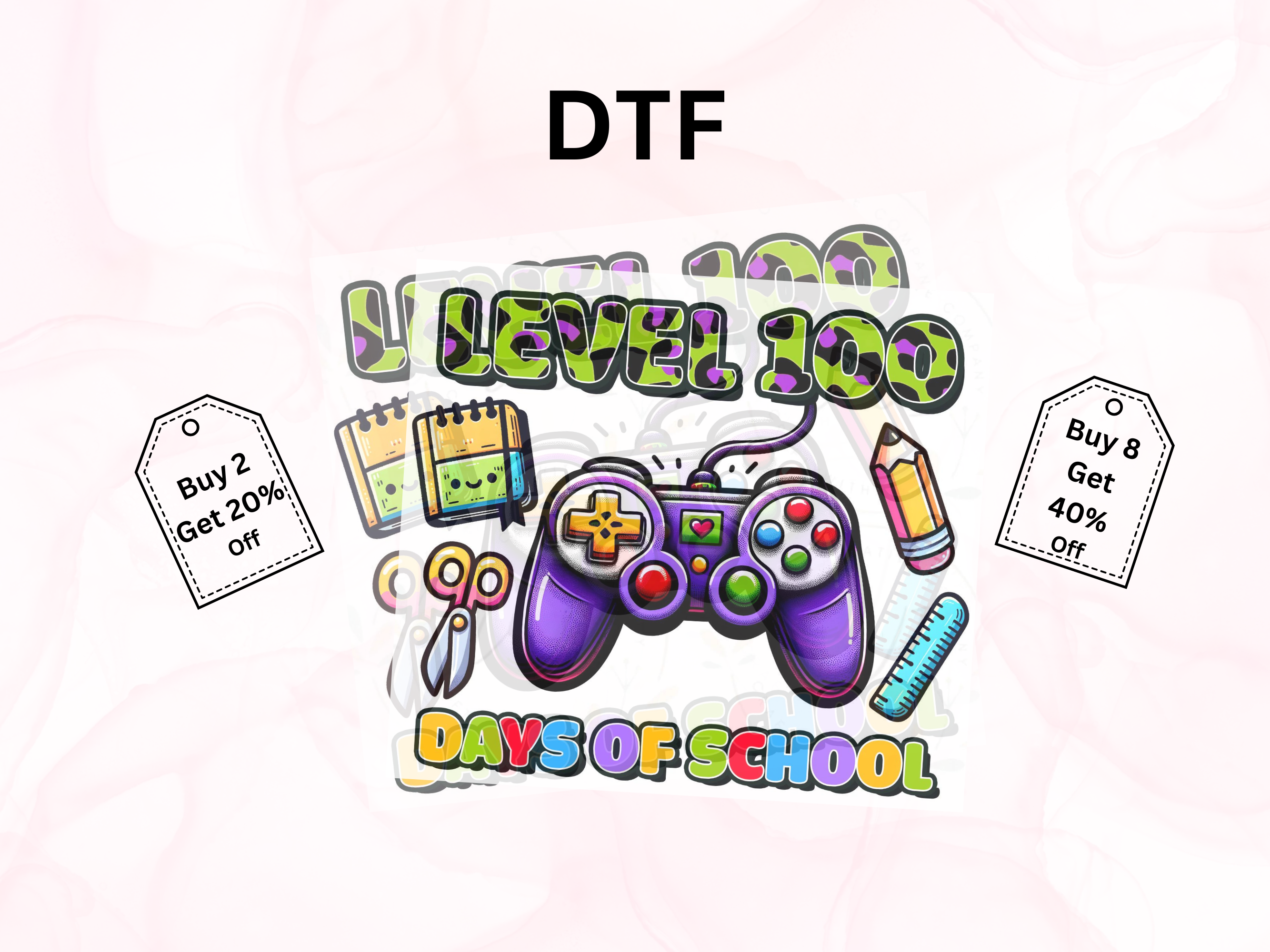 School -  Gamer Level 100 Days Of School - DTF Transfer