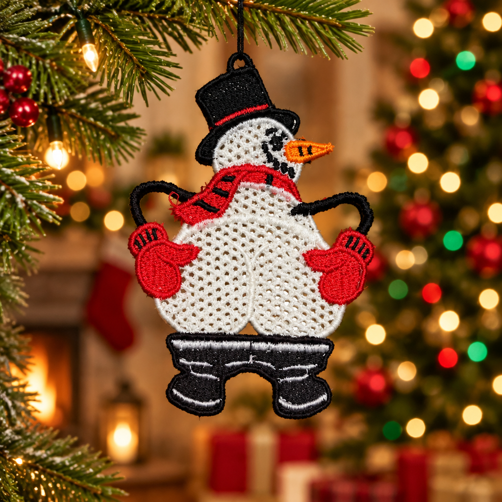 Cheeky Snowman Embroidered Christmas Ornament - Embroidery
