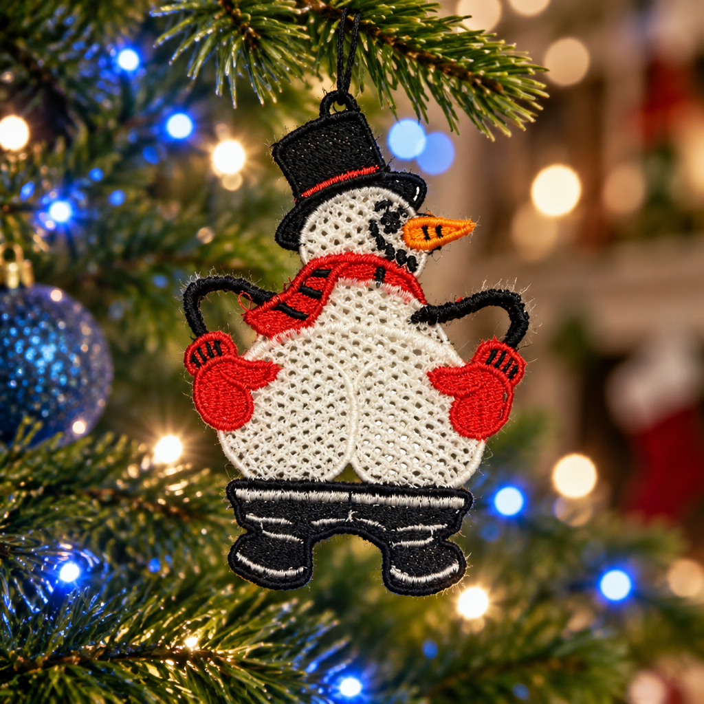 Cheeky Snowman Embroidered Christmas Ornament - Embroidery