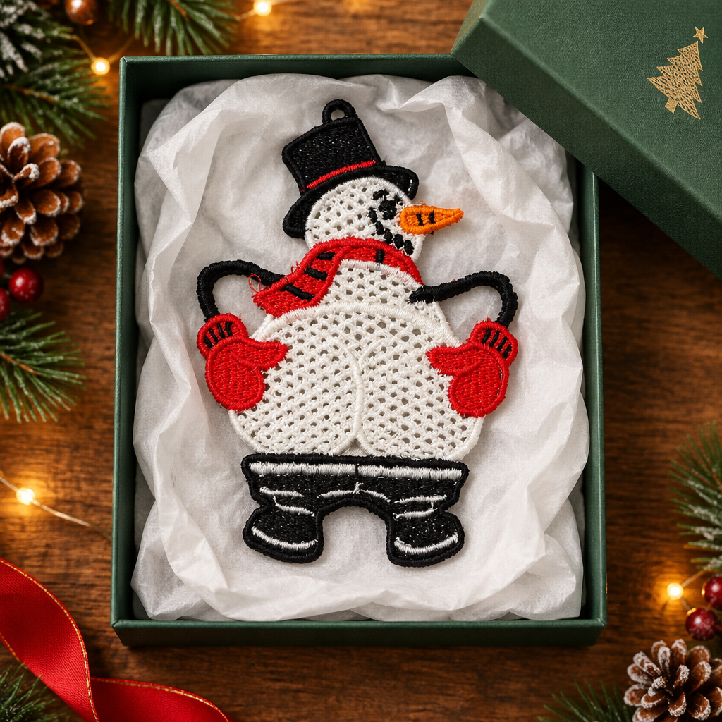 Cheeky Snowman Embroidered Christmas Ornament - Embroidery