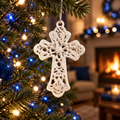 White Embroidered Lace Cross Christmas Ornament - Embroidery