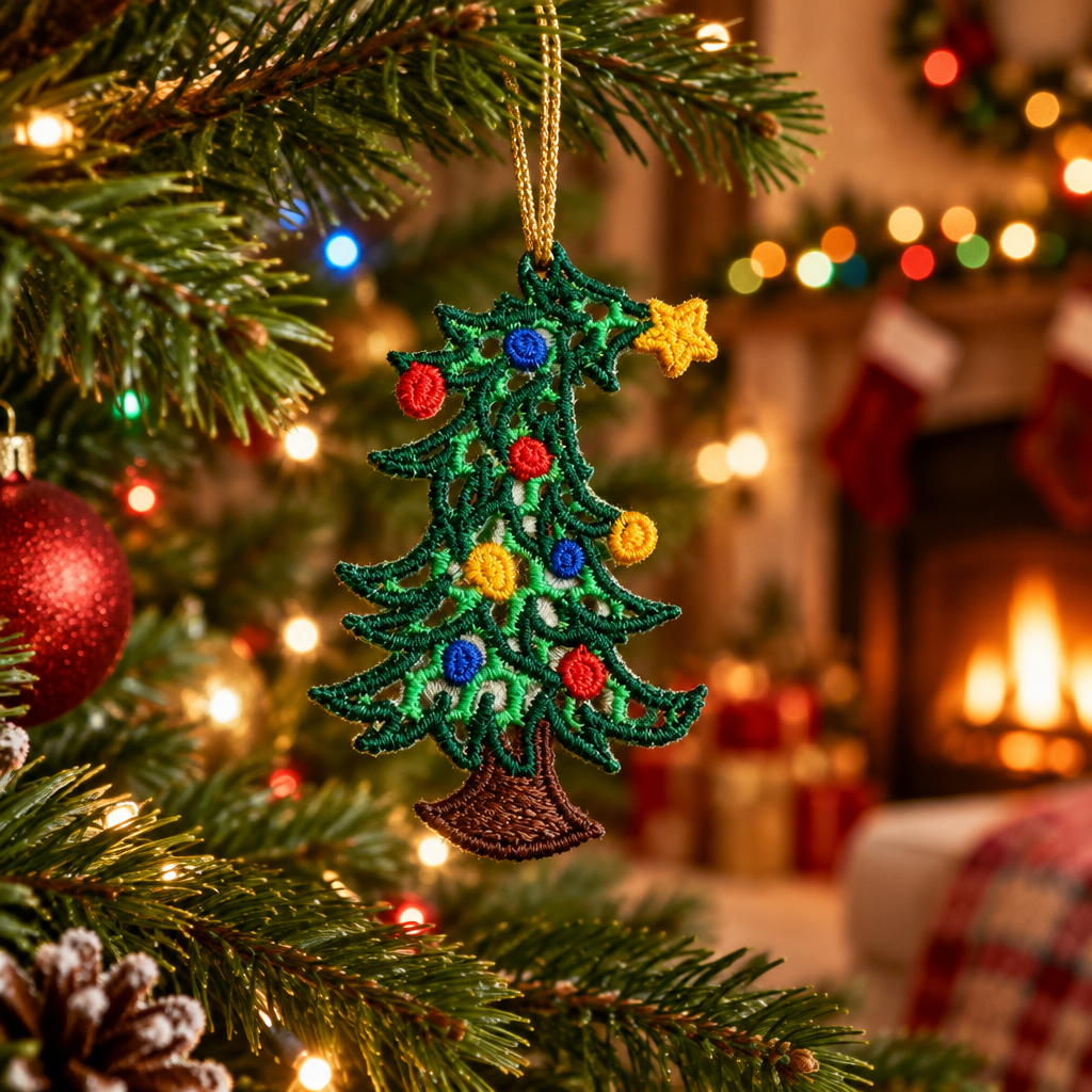 Embroidered Lace Christmas Tree Ornament - Embroidery
