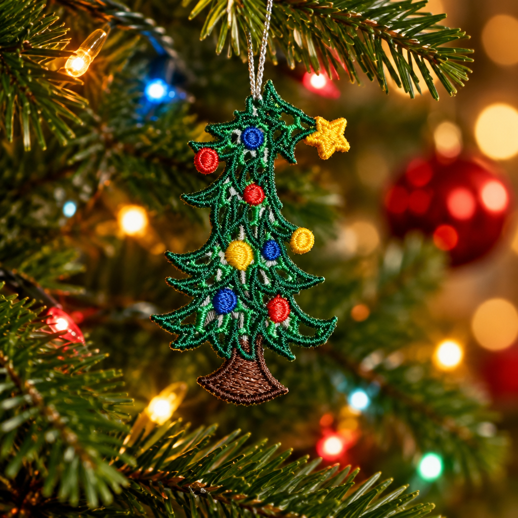 Embroidered Lace Christmas Tree Ornament - Embroidery