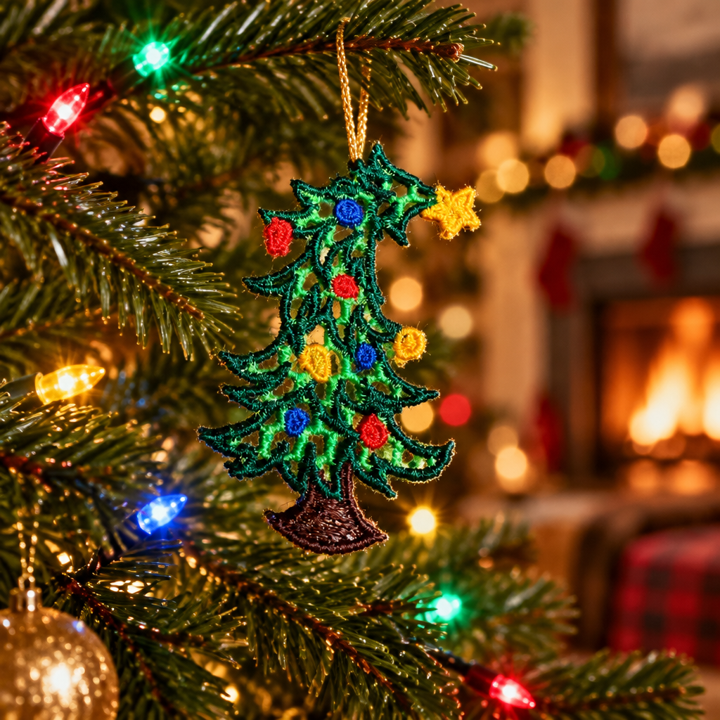 Embroidered Lace Christmas Tree Ornament - Embroidery