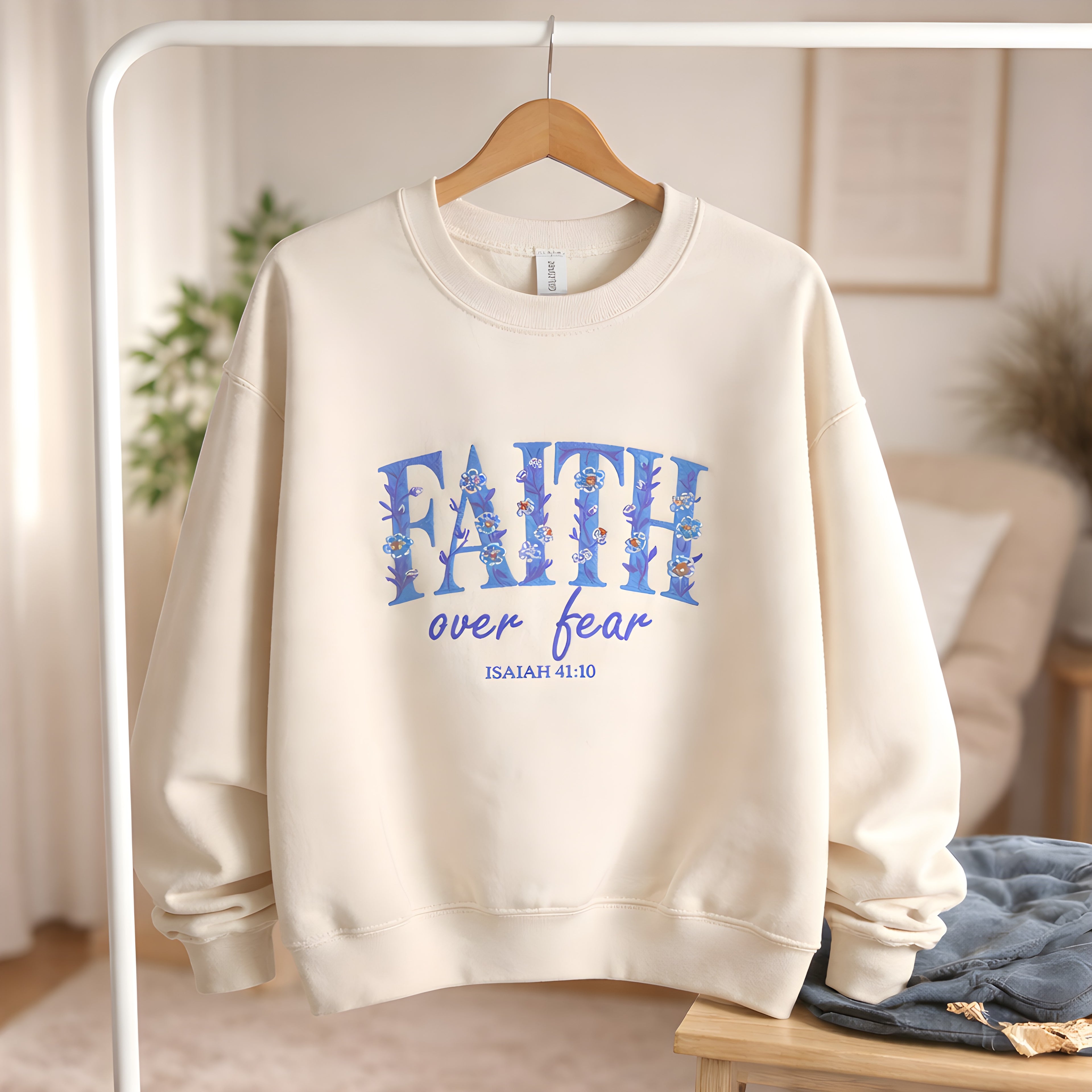 Faith Over Fear Isaiah 41:10 - Crewneck Adult Embroidery