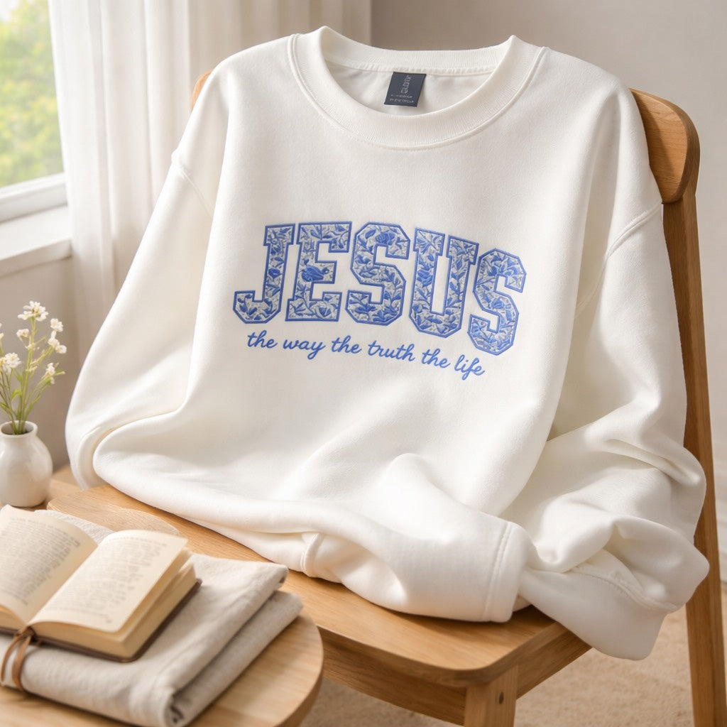 Jesus The Way - Crewneck Adult Embroidery
