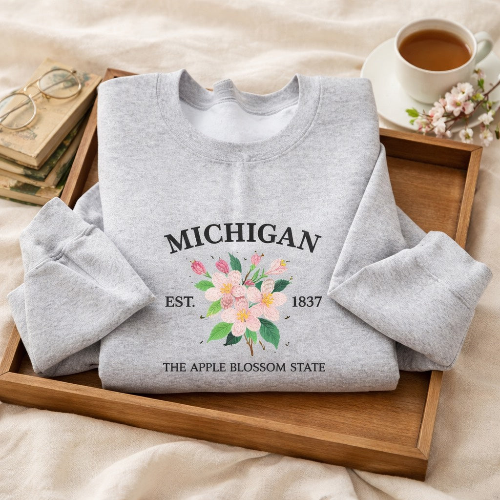 Michigan Apple Blossom State - Crewneck Adult Embroidery