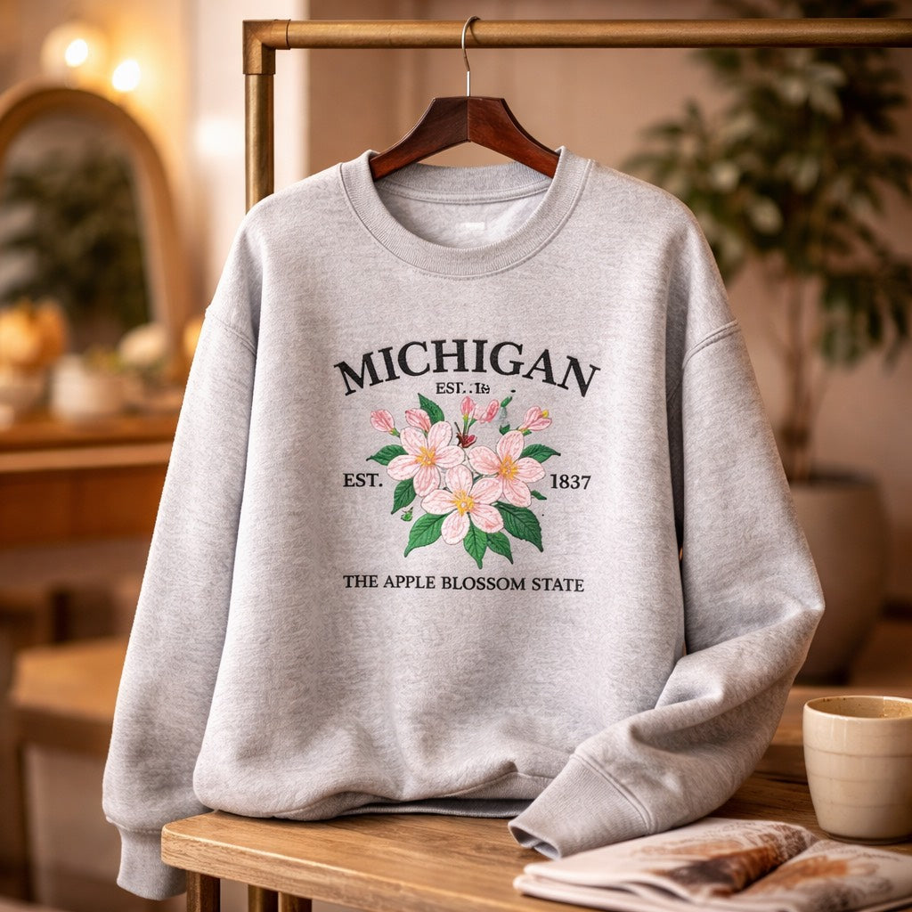 Michigan Apple Blossom State - Crewneck Adult Embroidery