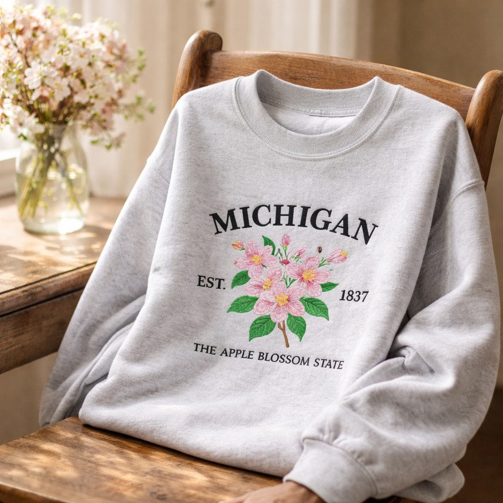 Michigan Apple Blossom State - Crewneck Adult Embroidery