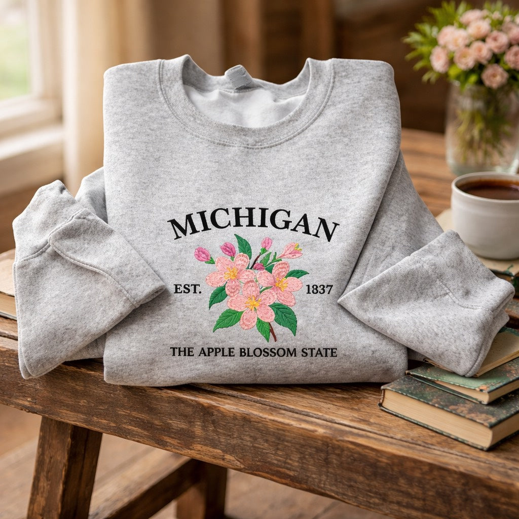 Michigan Apple Blossom State - Crewneck Adult Embroidery