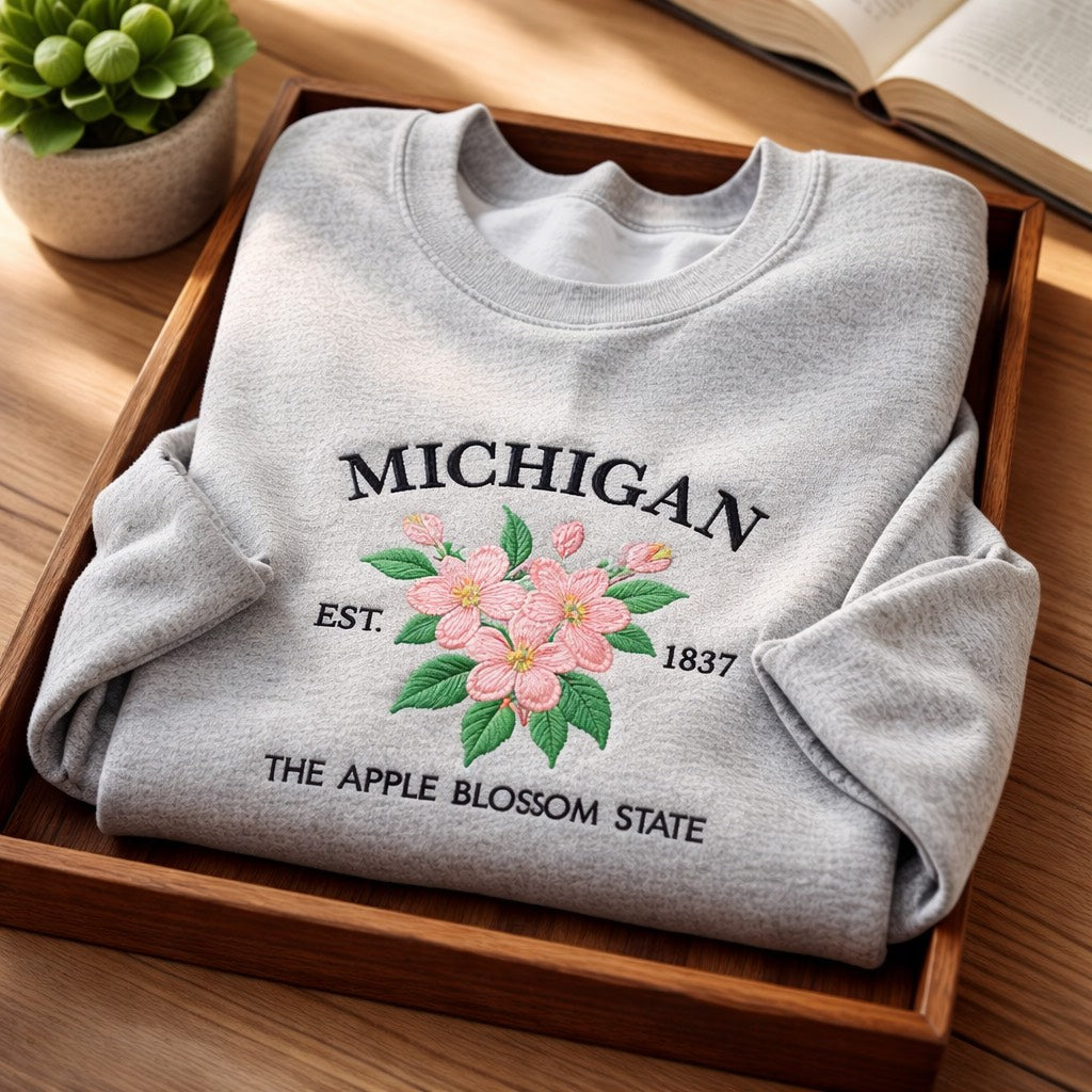 Michigan Apple Blossom State - Crewneck Adult Embroidery