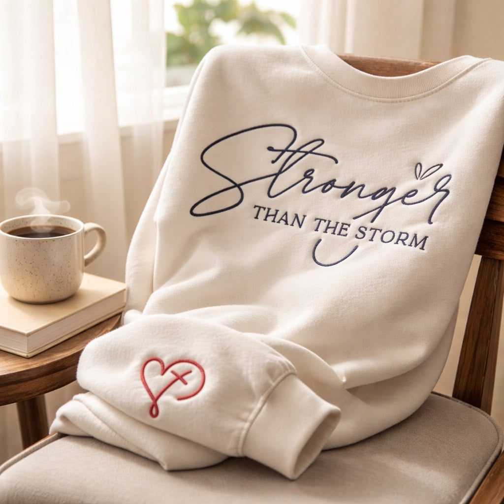 Stronger Then The Storm - Crewneck Adult Embroidery