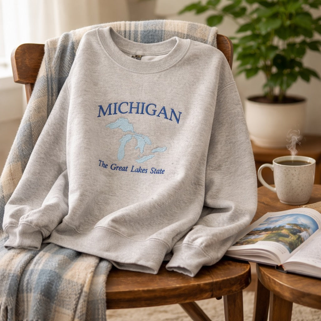 Michigan Great Lakes State - Crewneck Adult Embroidery