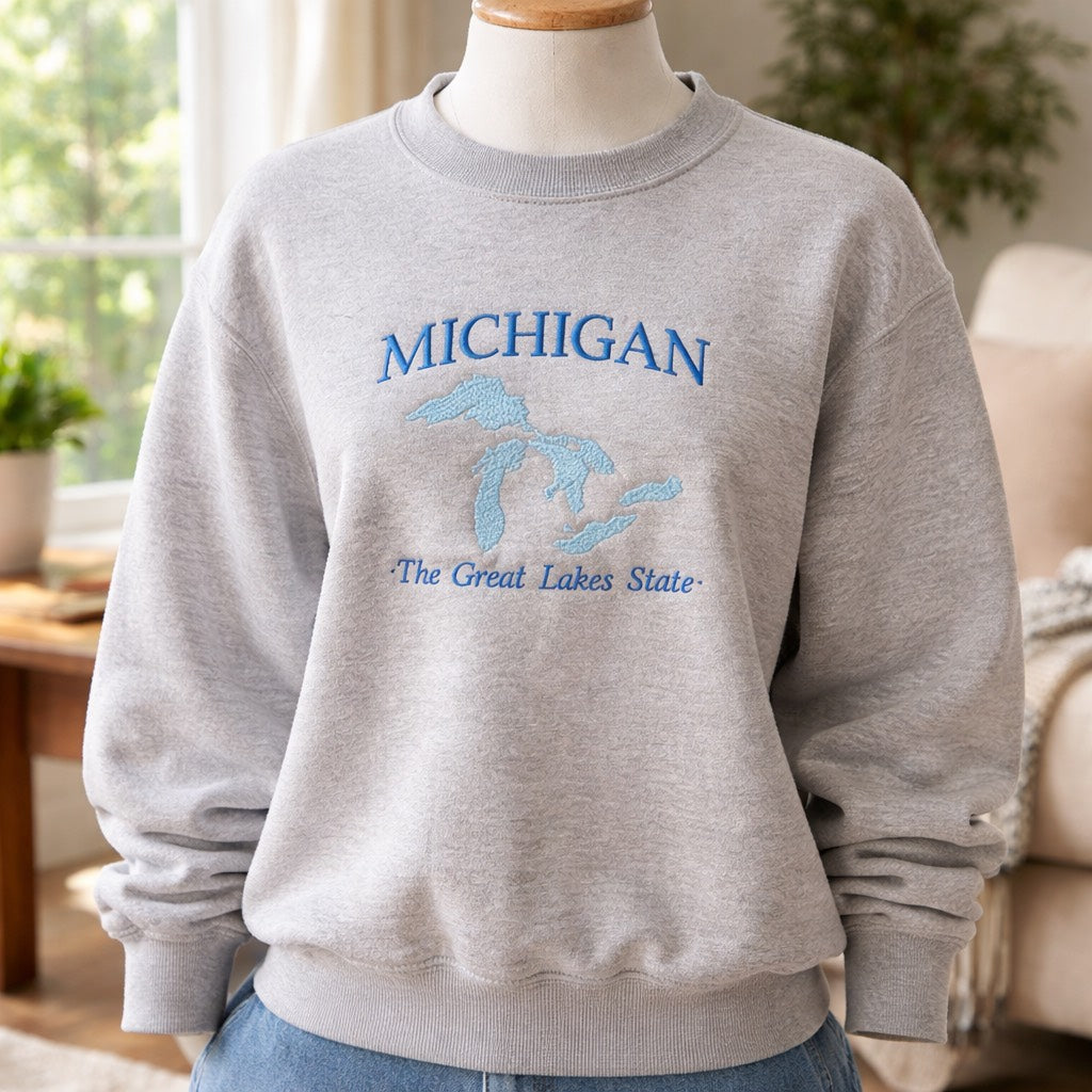 Michigan Great Lakes State - Crewneck Adult Embroidery