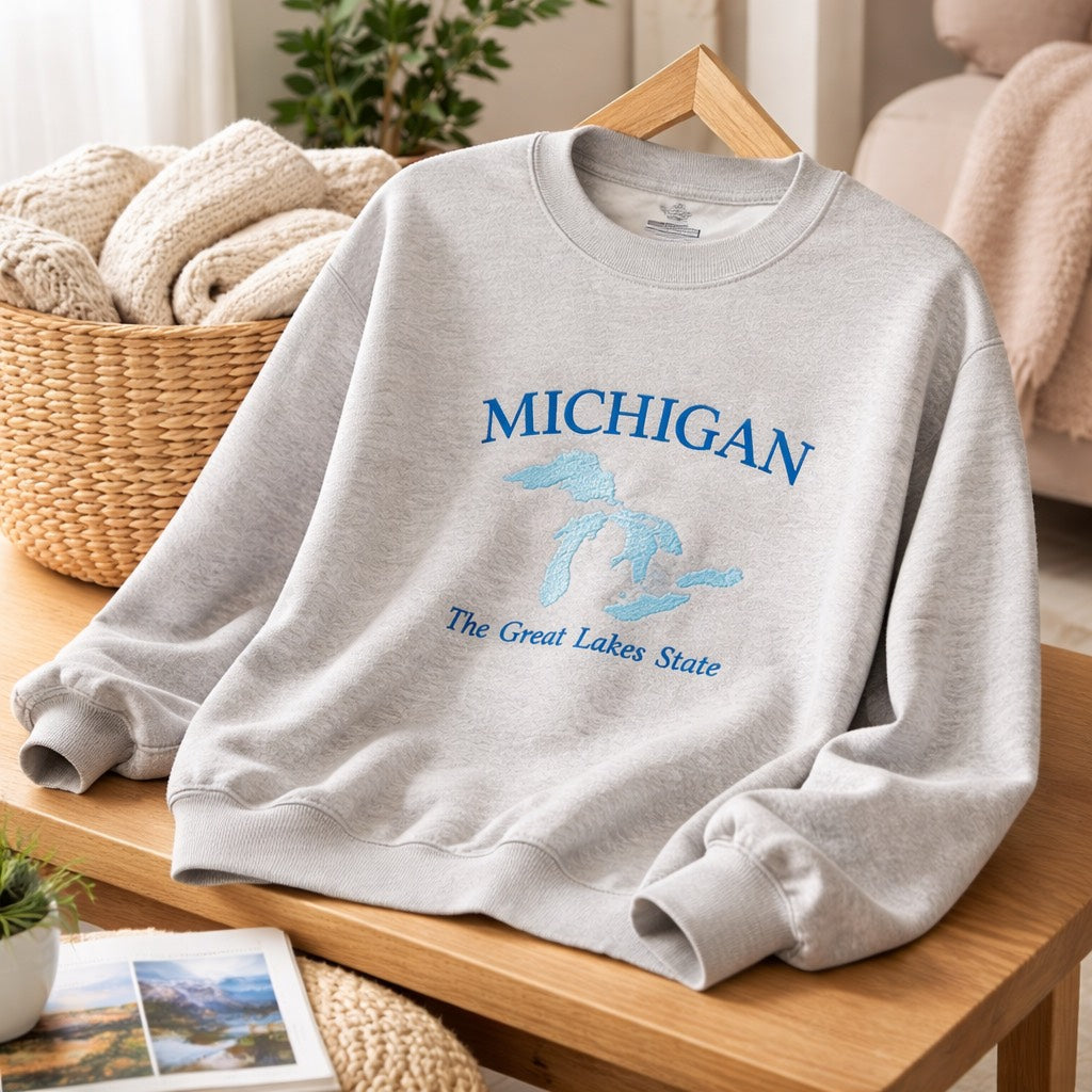 Michigan Great Lakes State - Crewneck Adult Embroidery