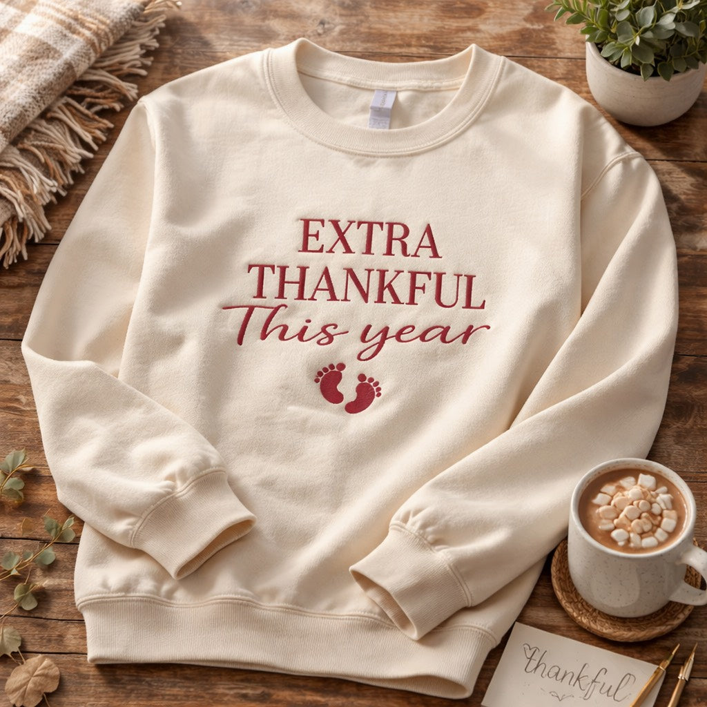 Extra Thankful This Year - Crewneck Adult Embroidery
