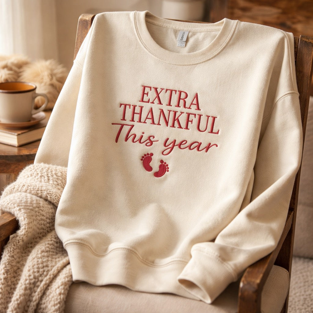 Extra Thankful This Year - Crewneck Adult Embroidery
