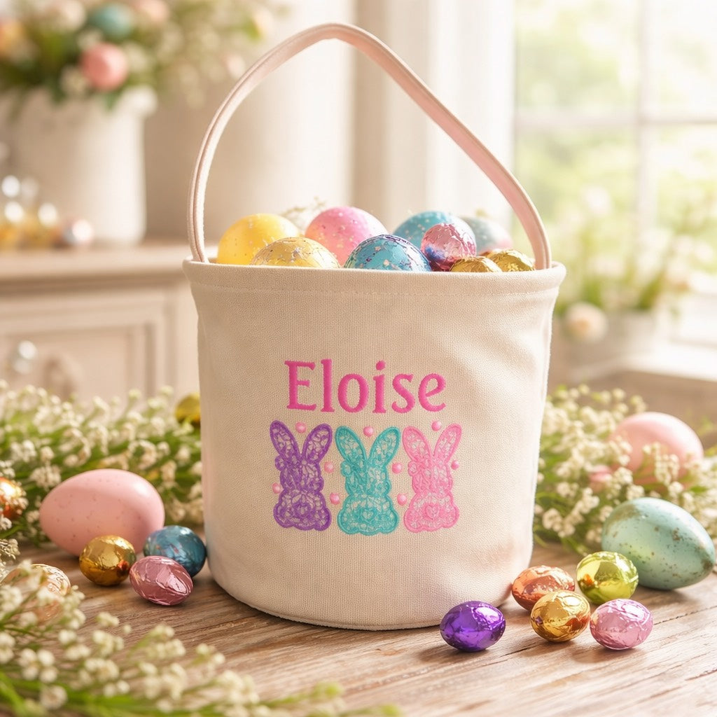 Easter Basket Girls Personalized - Children Embroidered Basket